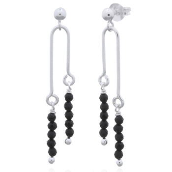 Black Agate Stones U-Shaped 925 Sterling Silver Stud Earrings by BeYindi 