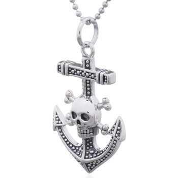 Anchor with Skull and Bones Oxidized 925 Silver Pendant by BeYindi 