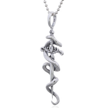 Medieval Long Sword with Wrapped Snake 925 Silver Pendant by BeYindi 