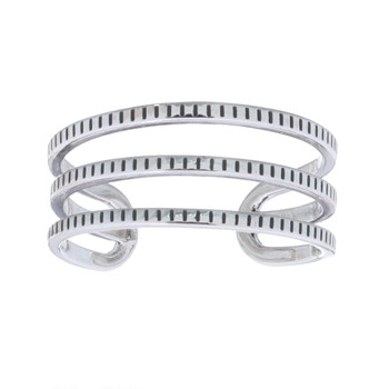 Open Band Silver Ring Three Sections with Straight Markings by BeYindi 