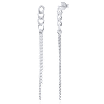 925 Silver Curb Chain Stud Earrings Three Dangling Chains by BeYindi 