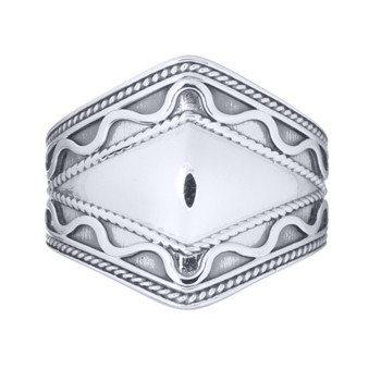 Wavy Lines Border Rhombus Highly Polished Silver Ring by BeYindi 
