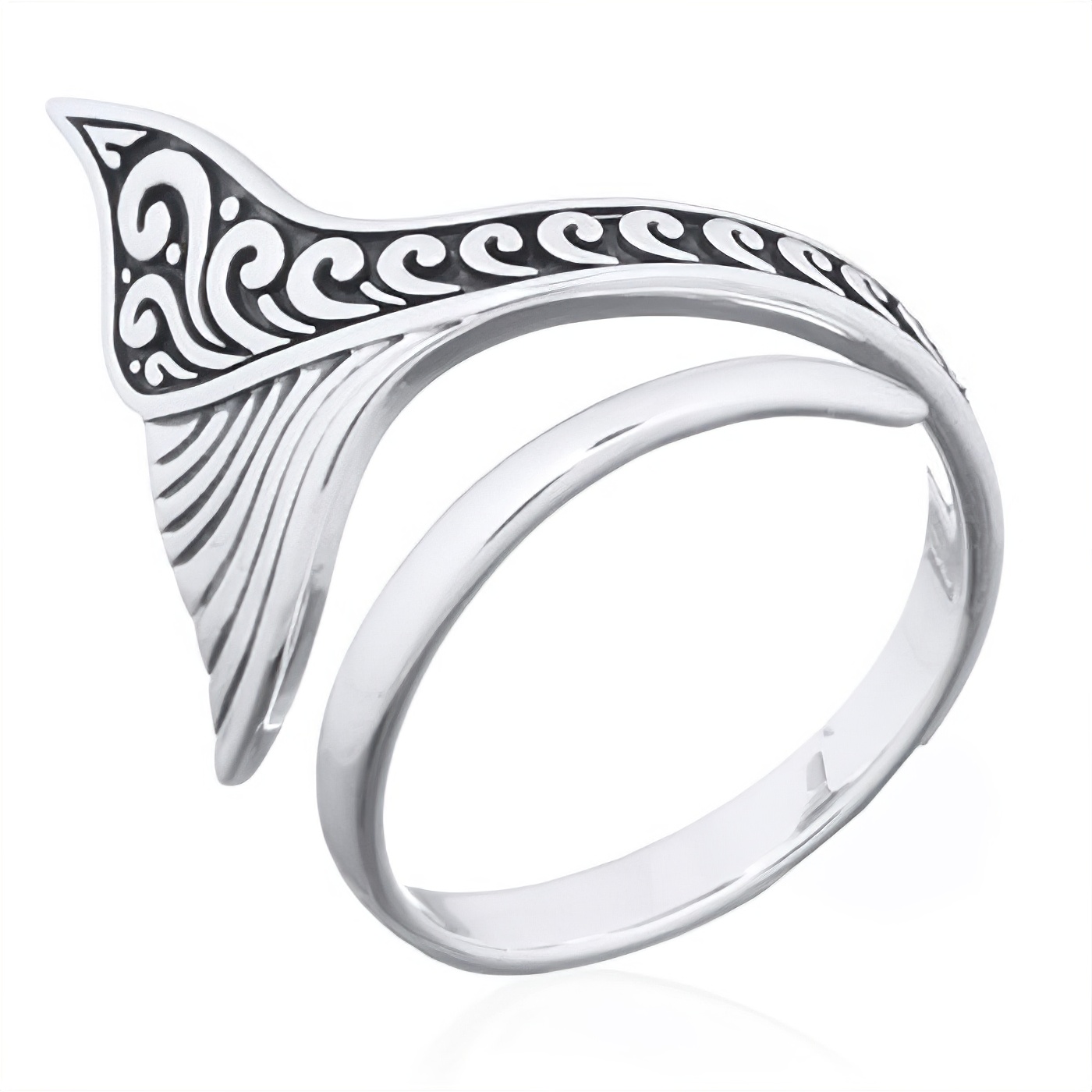 Attractive Wave Pattern Whale Tail Silver Ring by BeYindi 