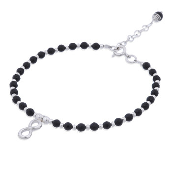 Infinity Bracelet Faceted Black Agate and Round Silver Beads by BeYindi 