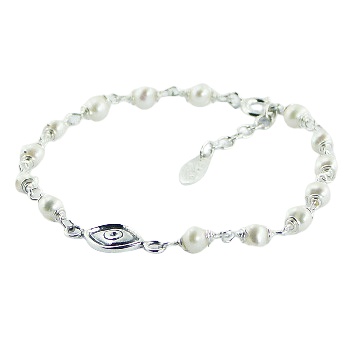 Silver Evil Eye Bracelet with Freshwater Pearls by BeYindi 
