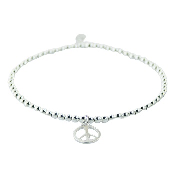 Sterling Silver Beads Stretch Bracelet with Peace Charm by BeYindi 