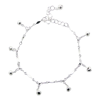 Sterling Silver Fancy Chain Shiny Spheres Charm Bracelet 