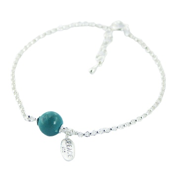 925 Silver Chain Bracelet with Round Turquoise Gemstone by BeYindi 