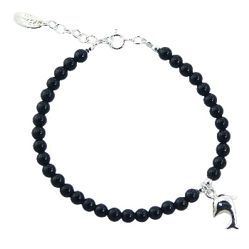 Gemstone Bead Bracelet with Sterling Silver Dolphin Charm 