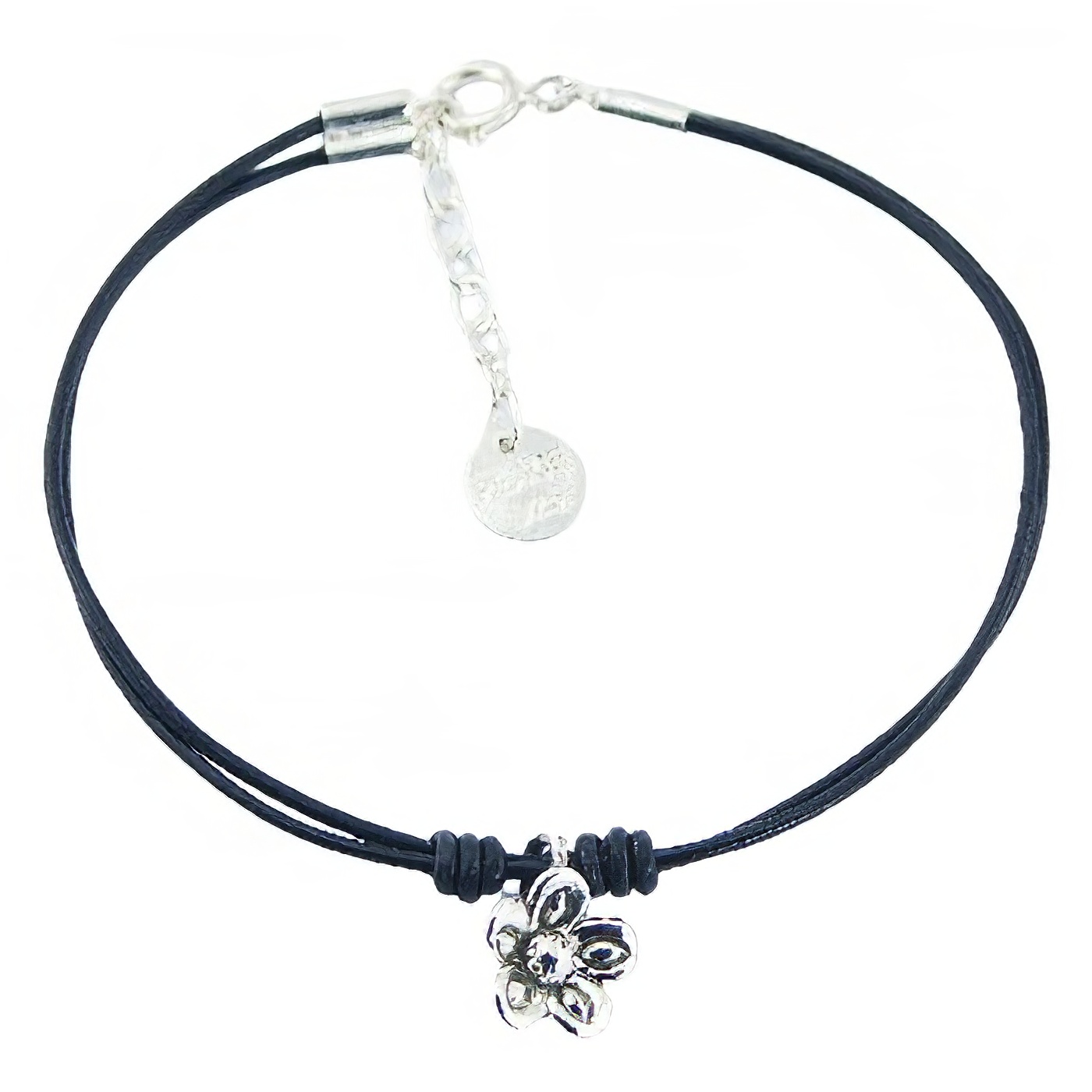 Cute 925 Silver Flower Leather Bracelet Spring Clasp with Chain 