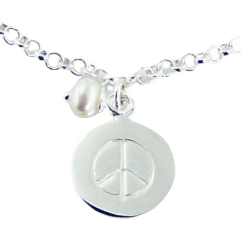 Sterling Silver Round Peace Charm Bracelet with Freshwater Pearl by BeYindi 3