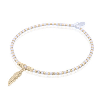 925 Feather Yellow Gold Plated Beads Stretchable Bracelet by BeYindi 