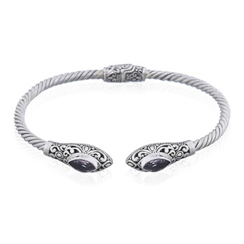 Marquise Amethyst Stone On Bohemian Hinged Silver Bangles 