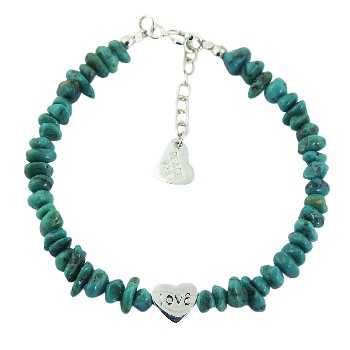 Turquoise Bead Bracelet 925 Silver Heart Charm Bead 