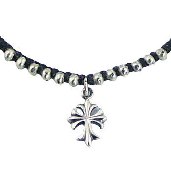 Antiqued Silver Cross & Beads Charm Macrame Bracelet by BeYindi 2