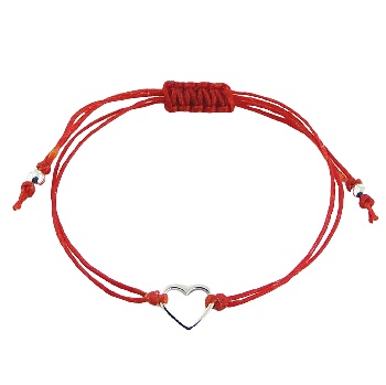 Open Silver Heart Macrame Bracelet with Sliding Knot 