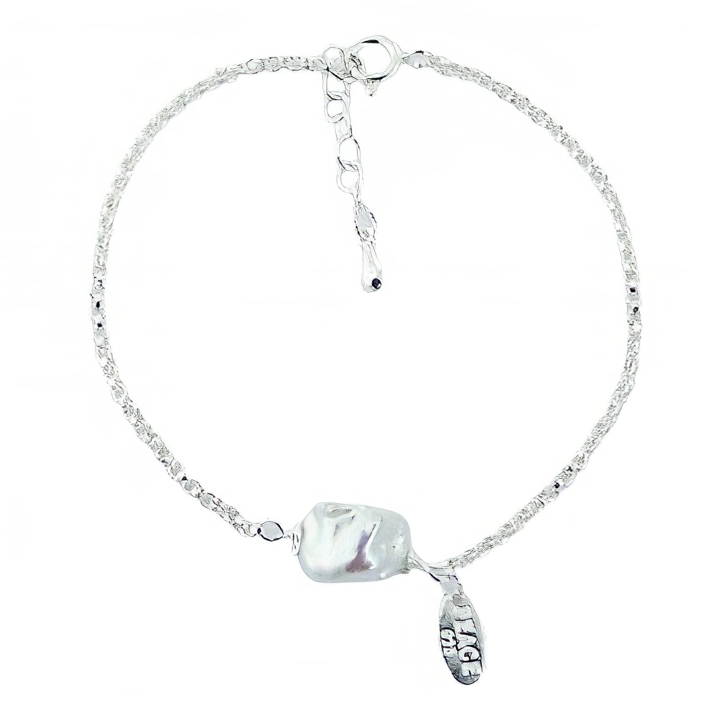 Sterling Silver Rollo Chain Bracelet Single Freshwater Pearl 