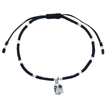 Macrame Bracelet with Casted Polished Silver Skull 