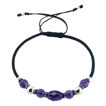 Glass, Amethyst and Sterling Silver Beads on Macrame Bracelet 