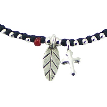 Leaf and Cross Silver Charms with Beads Macrame Bracelet by BeYindi 2
