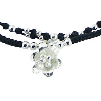 Sterling Silver Flower Charm and Beads on Double Macrame Bracelet by BeYindi 2