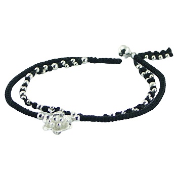 Sterling Silver Flower Charm and Beads on Double Macrame Bracelet by BeYindi 