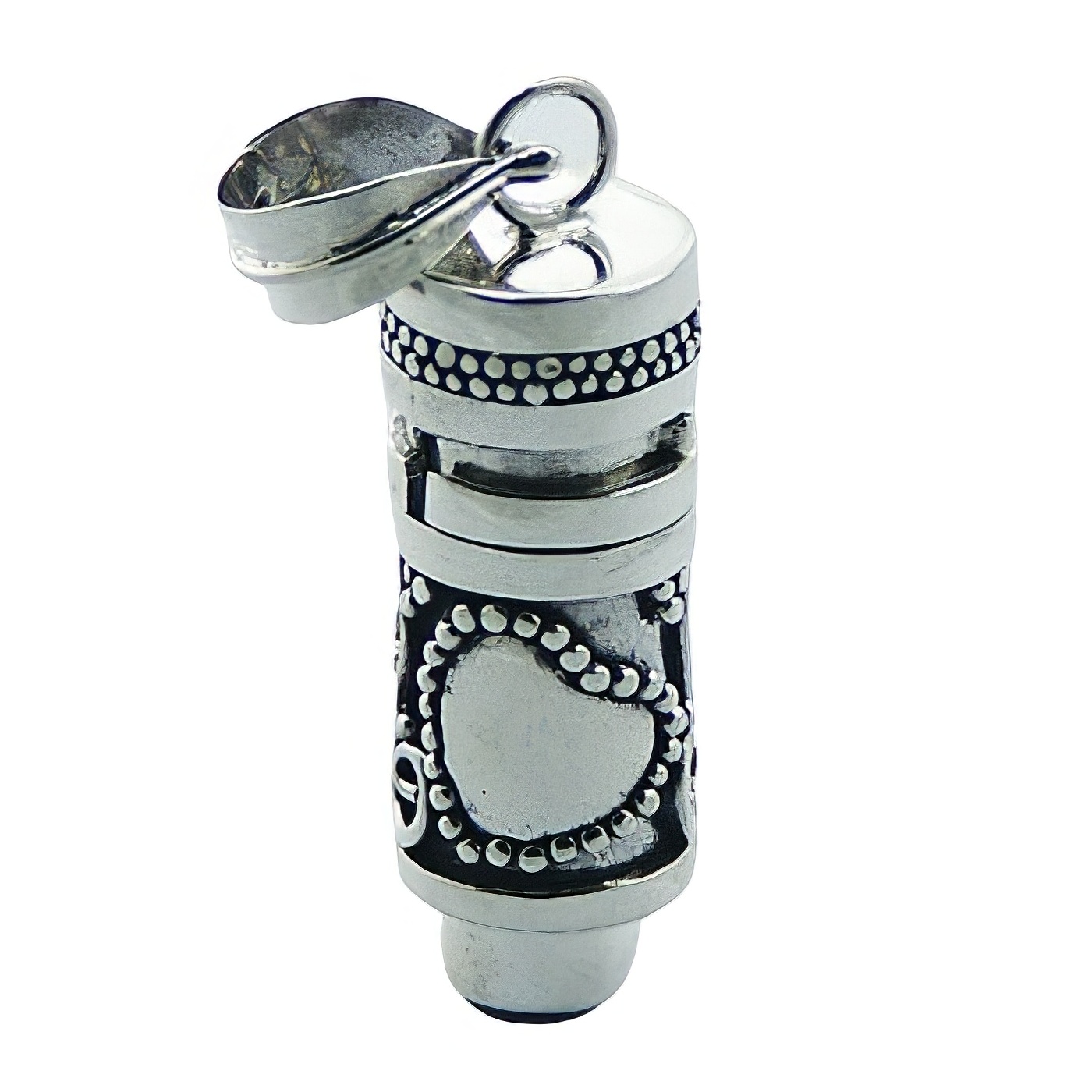 Silver heart ornamented prayer box pendant 