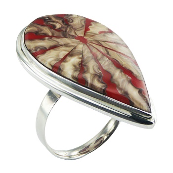 Red spider shell drop silver ring 