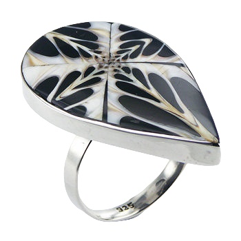 Black spider shell polished silver ring 