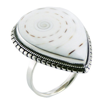 White conch shell hand soldered ring 