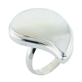 Iridescent white mother of pearl silver ring 