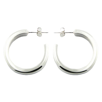 Shiny wide band silver stud earrings 