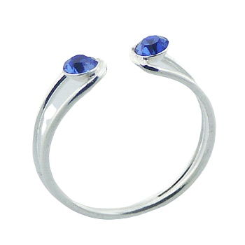 Two Swarovski crystals open silver toe ring 