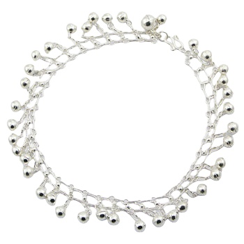 Silver linked chain anklet with tiny spheres 