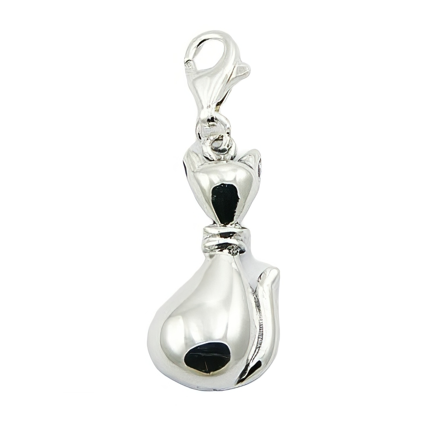 Animal themed sitting cat silver charm 