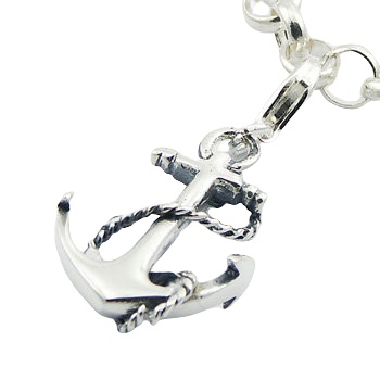 Nautic themed openwork twisted rope anchor polished sterling silver charm by BeYindi 