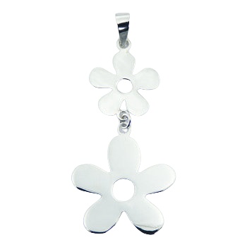 Daisy flower silhouettes sterling silver pendant 2.6 inches 