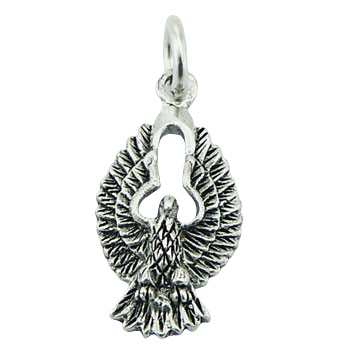 Antiqued and detailed sterling silver eagle pendant, 1 inch 