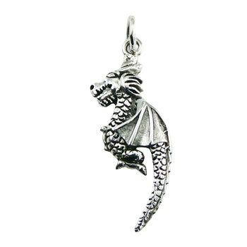 Sterling silver pendant dragon with bat wings 