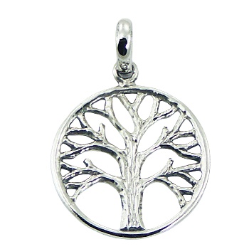 rugged silver tree of life in round frame pendant 