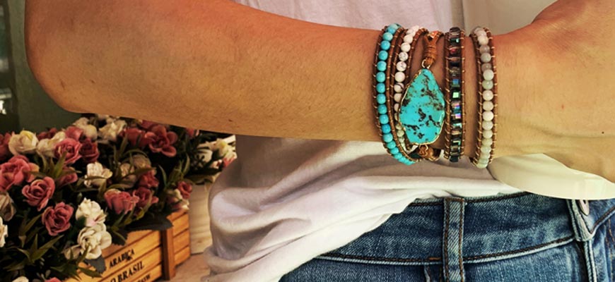 turquoise wrap bracelet with jeans